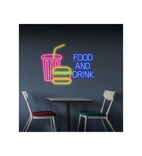 FOOD AND DRINK Yazılı ve Şekilli Neon Tabela