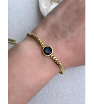 Siyah Taşlı Çelik Minimal Gold Şık Bileklik (Çok Renkli-Multı)