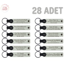 Plates Grubu İçin Üzerine İsim Yazılabilen Hediye Anahtarlık 28’li Set, Tüm Ekip İçin Üretim, Beyaz