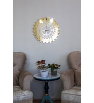 Modern Gold Güneş Duvar Saati Dekoratif Roma Rakamlı Mdf Üzeri Aynalı Pleksi 50x50 Cm