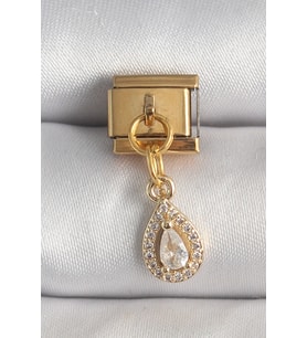316L Çelik Gold Renk Sallantı Damla Zirkon Taşlı Nomination Charm 5886 - SSSSSS5563-7501