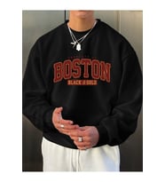 Unisex Boston Baskılı Oversize Sweatshirt (Siyah)