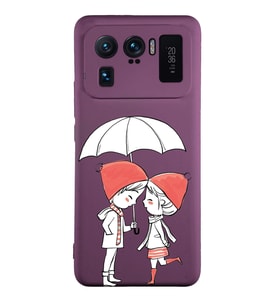 Xiaomi Mi11 Ultra Uyumlu Lansman Kılıf Aşk Tasarımlı İçi Kadife Kapak-Mürdüm (Şeffaf)