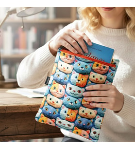 Woodycord El Yapımı 3D Kedi Desenli Kitap ve Tablet Kılıfı (21x27 cm)