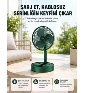 Katlanabilir Şarjlı Mini Fan 3 Kademeli Hız Ayarlı Taşınabilir