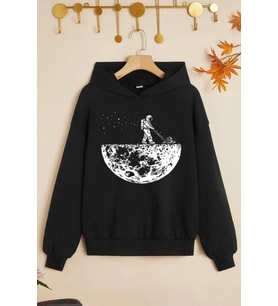 Çocuk Uzay Temalı Baskılı Sweatshirt (Siyah)
