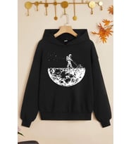 Çocuk Uzay Temalı Baskılı Sweatshirt (Siyah)