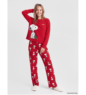 LCW Young Kırmızı Snoopy Baskılı Kadın Pijama Takımı