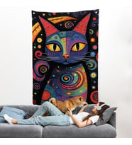 Pablo Picasso Tarzı - Soyut Renkli Kedi Duvar Örtüsü-7542