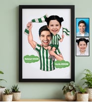 Kişiye Özel Karikatürlü Yeşil Beyaz Baba Kız Siyah Çerçeve Babalar Günü Hediyesi