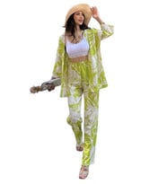 Alt Üst Takım Kimono- Desenli-Yeşil