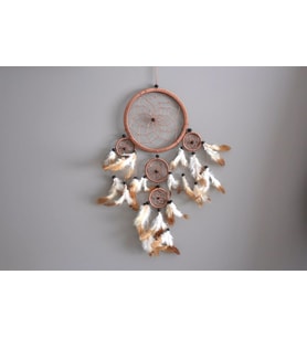 Üç Gözlü Kahverengi Rüya Kapanı / Dreamcatcher (16,5 cm çap)