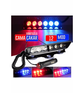 S6 Cam İçi Vantuzlu Polis Çakar 6 Ledli Kırmızı Mavi Çakmaklık Girişli