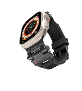 Apple Watch Ultra 49mm Uyumlu Kordon Metal Başlıklı Silikon Zore KRD-108 Kayış (Siyah)