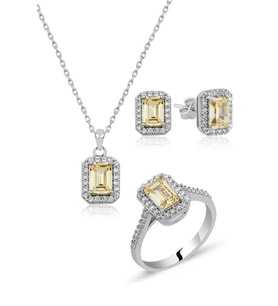 Baget Gümüş Takı Seti Sarı Topaz Taşlı