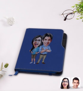 BK Gift Kişiye Özel Sevgililer Karikatürlü Lacivert Termo Deri Defter-101