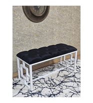 Beyaz Boyalı İçi Kareli Diktörtgen 100 cm x 40 cm Oturak Puf - Bench - Makyaj Oturağı - Oturak Siyah Renk 100 x 40 Boyut/Ebat (Çok Renkli)