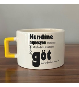 Kendine Depresyon Teşhisi Koymadan Önce Baskılı Sarı Kulplu C Fincan
