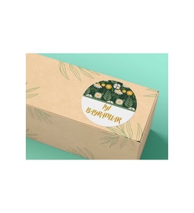 Yeşil İyi Bayramlar Etiketi Çiçekli Yaprak Kurban Ramazan Bayramı Yuvarlak Mat Sticker 4 Cm - 40 Adet