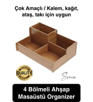 Özel Üretim 4 Bölmeli Masa Üstü Ahşap Kalem Kağıt Ataş Takı Organizeri Düzenleyici Kutu Ofis Masası