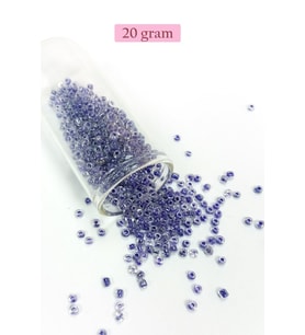 Dökme Cam Kum Boncuk (8/0) 3 mm - 20 Gram - Şeffaf Mor Beyaz - BNC181