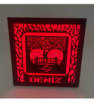 Aşkınızın Işığı Hiç Sönmesin! Kişiye Özel İsimli Ahşap Dekoratif Gece Lambası Kırmızı