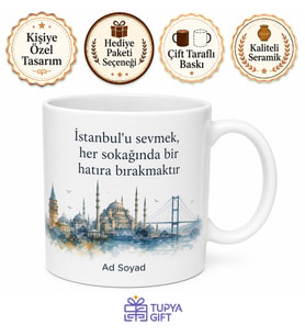 İstanbullu Yazılı Baskılı Kupa Bardak Hediye Özel Tasarım Porselen Kupa