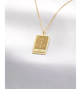 Kişiye Özel Terazi Burcu Tarot Kart Kolye 925K Gümüş (Gold)