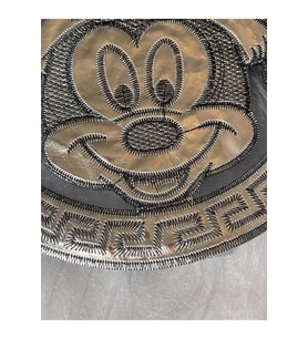 23 CM GÜMÜŞ DERİ  MİCKEY MOUSE  YALDIZLI APLİKE ARMA YAMA 23X23 CM