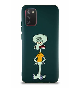 Samsung Galaxy A02S Soft Premier Kapak Squidward Dokunaç Tasarımlı Silikon Kılıf - Yeşil (Şeffaf)