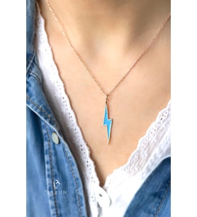 Neon Şimşek Model Mineli 925 Ayar Gümüş Kolye (Mavi)