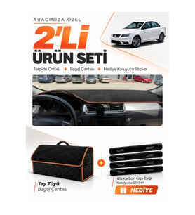 e-biz SEAT TOLEDO (2013-2017) Uyumlu Torpido Örtüsü + Tay Tüyü Çanta - Siyah-Kahverengi - SE007