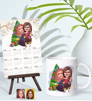BK Gift Kişiye Özel Kız Kardeşler Yılbaşı Karikatürlü Kupa Bardak ve 13x18cm Fotoğraf Kartlı Şövaleli 2024 Takvim Hediye Seti-3
