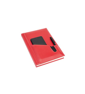 Deri Defter Günlük Journal Ajanda Tarihli Çizgili Telefon Kılıflı 168 Yaprak Vegan 17x24 cm (Kırmızı)
