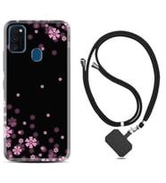 Samsung M21 M22 M23 M30 M31S M32 Kılıf Boyun Askılı Silikon Black flowers 1391