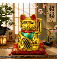 Şans Getiren Altın Kedi Biblo Maneki Neko Dekoratif Figür Parlak Kaplama