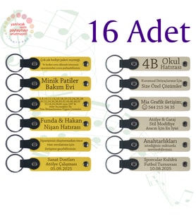 Sarı & Sütlü Kahve, 16’lı Set, İsim Yazılı Anlamlı Deri Hediyelik, Macera Kampı Ekibine Veda Anısı