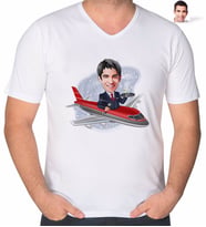BK Gift Kişiye Özel Erkek Uçuş Görevlisi Karikatürlü V Yaka Tişört-1 (Beyaz)