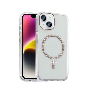 Apple iPhone 13 Uyumlu Kılıf Taşlı Tasarım M-safe Şarj Özellikli Zore Koment Silikon Kapak (Gold)
