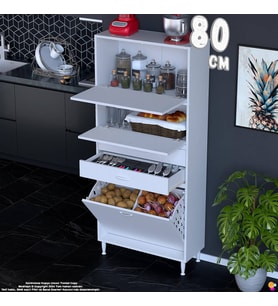 Eliusta Irmak 80 cm Çift Kapaklı 2 Çekmeceli 2 Göz Sepetli Çok Amaçlı Mutfak Kiler Banyo Dolabı 80x181x32 cm