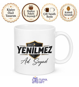 İsme Özel Yenilmez Yazılı Kupa Bardak Kişiye Özel Hediye