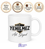 İsme Özel Yenilmez Yazılı Kupa Bardak Kişiye Özel Hediye