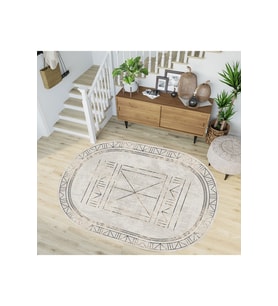 Eliana Home Baskılı, Yıkanabilir Kaymaz Taban Oval Halı TYC00515952917 100x150 cm (Bej)