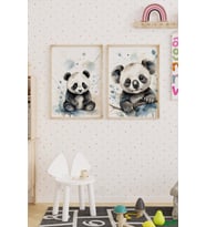 Panda ve Koala 2’li Çocuk Odası Ahşap Çerçeveli Tablo Seti - Tatlı Dekor