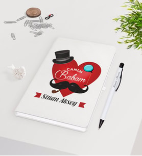 BK Gift Kişiye Özel Canım Babam Tasarımlı 9x14cm Beyaz Defter ve Kalem Hediye Seti - Model 4