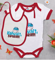 BK Kids Kahvaltı Zamanı Tasarımlı Kırmızı Bebek Body Zıbın ve Mama Önlüğü Hediye Seti-1