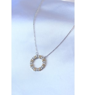 316L Çelik Gümüş Renk Zirkon Taşlı Gold Detay Xoxo Kadın Kolye 5886 - OVRLAU6736-3051