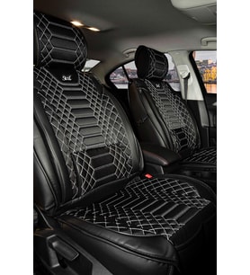 Seat Leon ST Style Uyumlu Lüx Deri Oto Koltuk Kılıfı Ön Arka Takım Crystal Serisi SİYAH BEYAZ