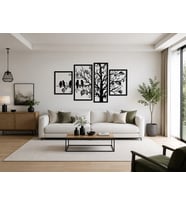 4 Parça Modern Kuş ve Ağaç Metal Duvar Dekoru – Siyah MDF Duvar Süsü