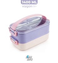 1400 ML İki Kat Üç Bölme Paslanmaz Çelik Lunch Box Yeni Nesil Sefer Tası - Kaşıkçatallı -1400462